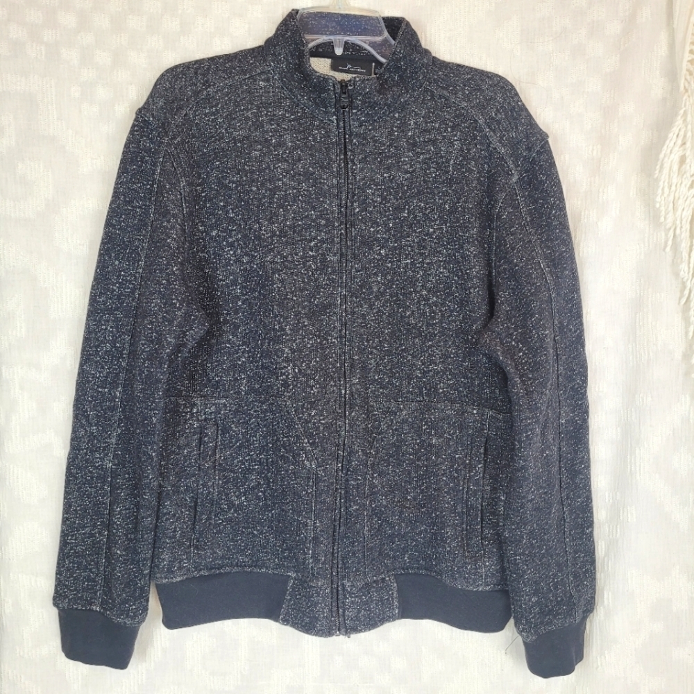 Marc Anthony black speckled jacket funnel collar zipper front norm core active L